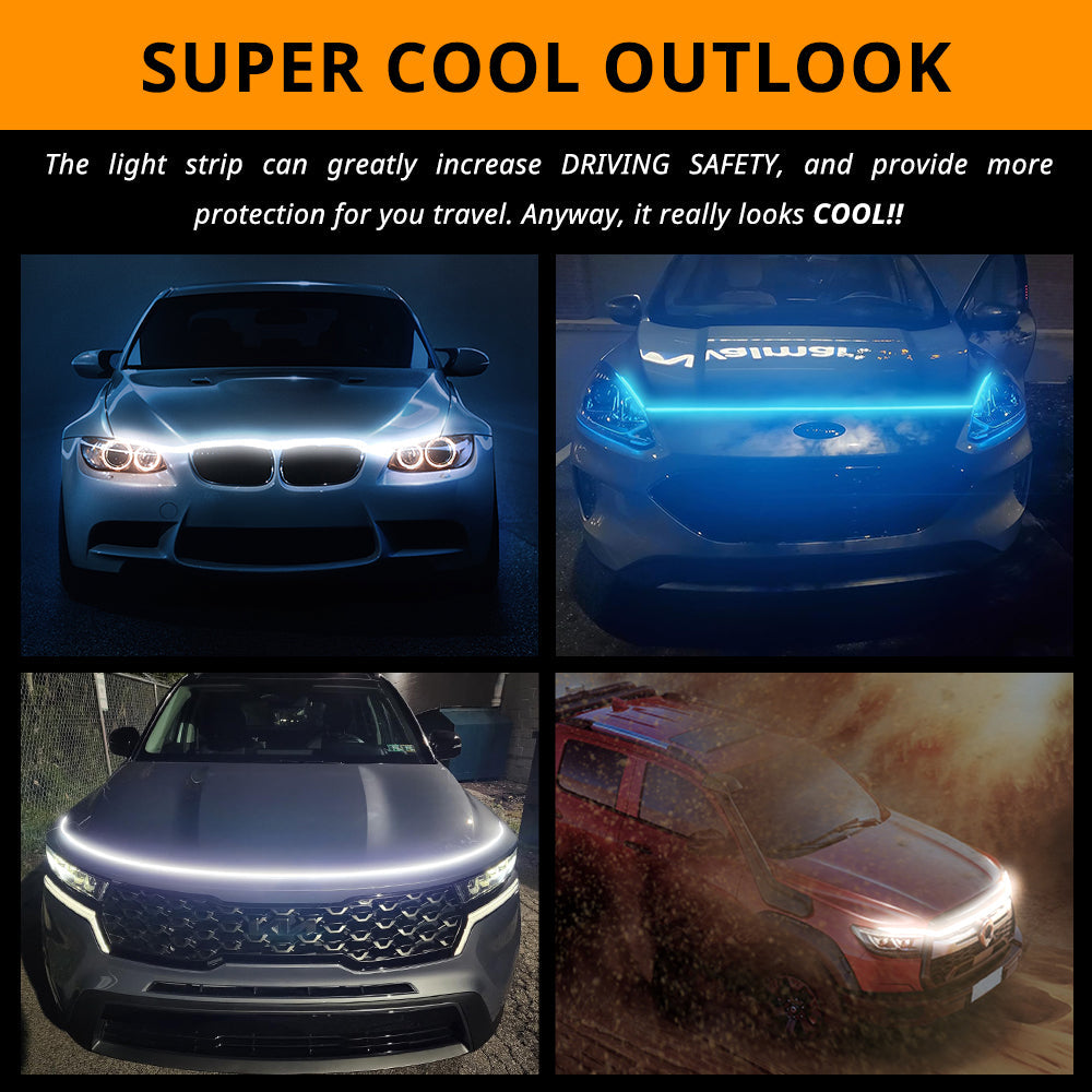 Dynamic scanning hood light bar for automobiles