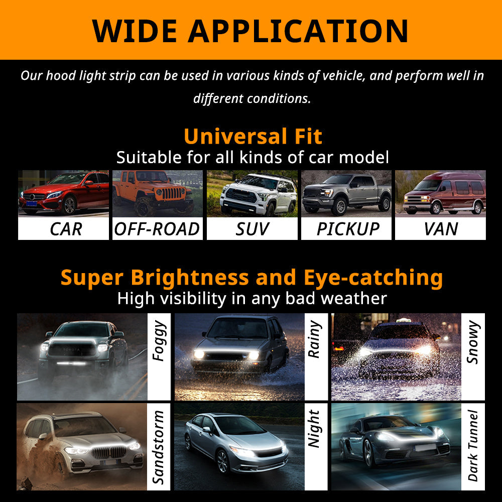 Dynamic scanning hood light bar for automobiles