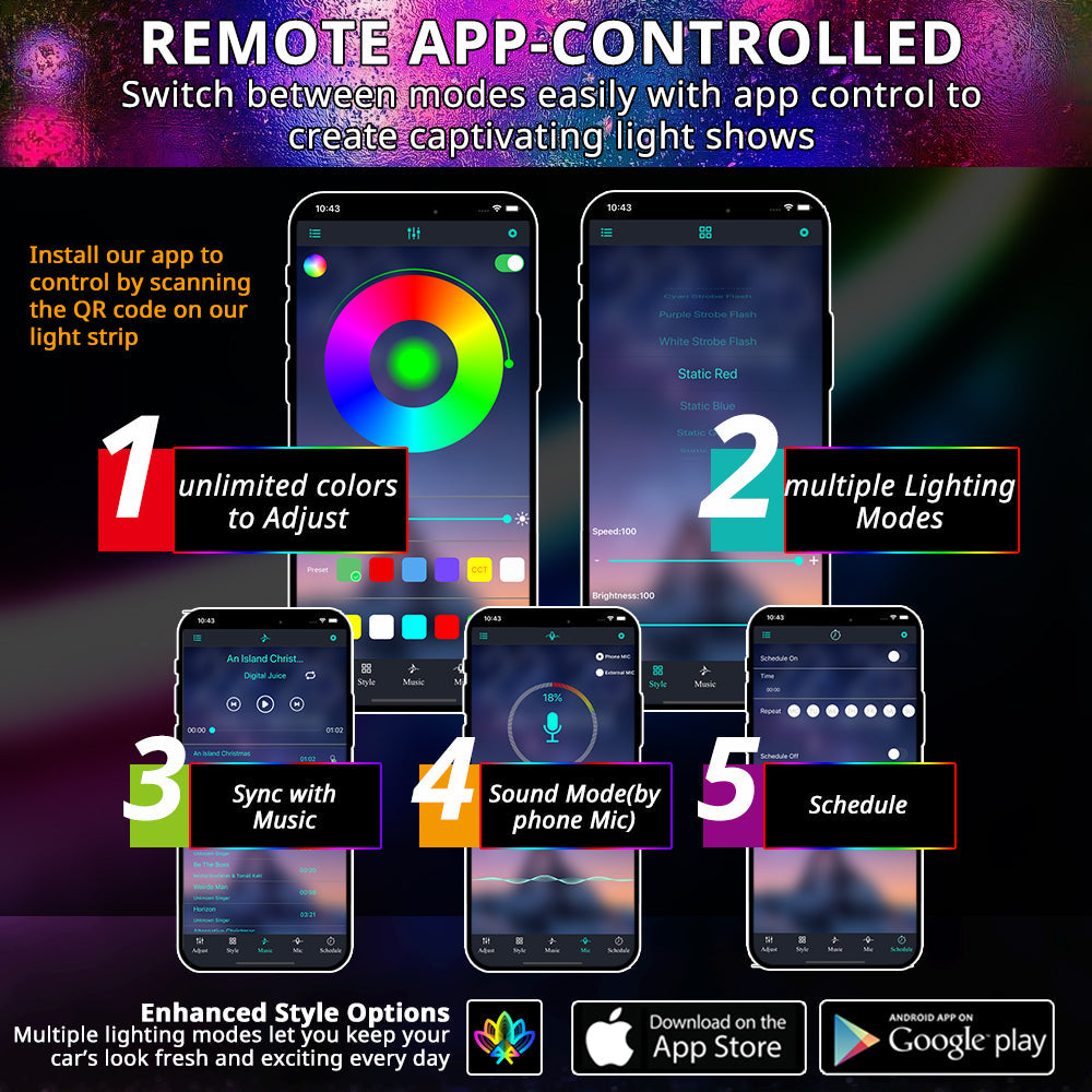 Hood LED light strip controllable via app
