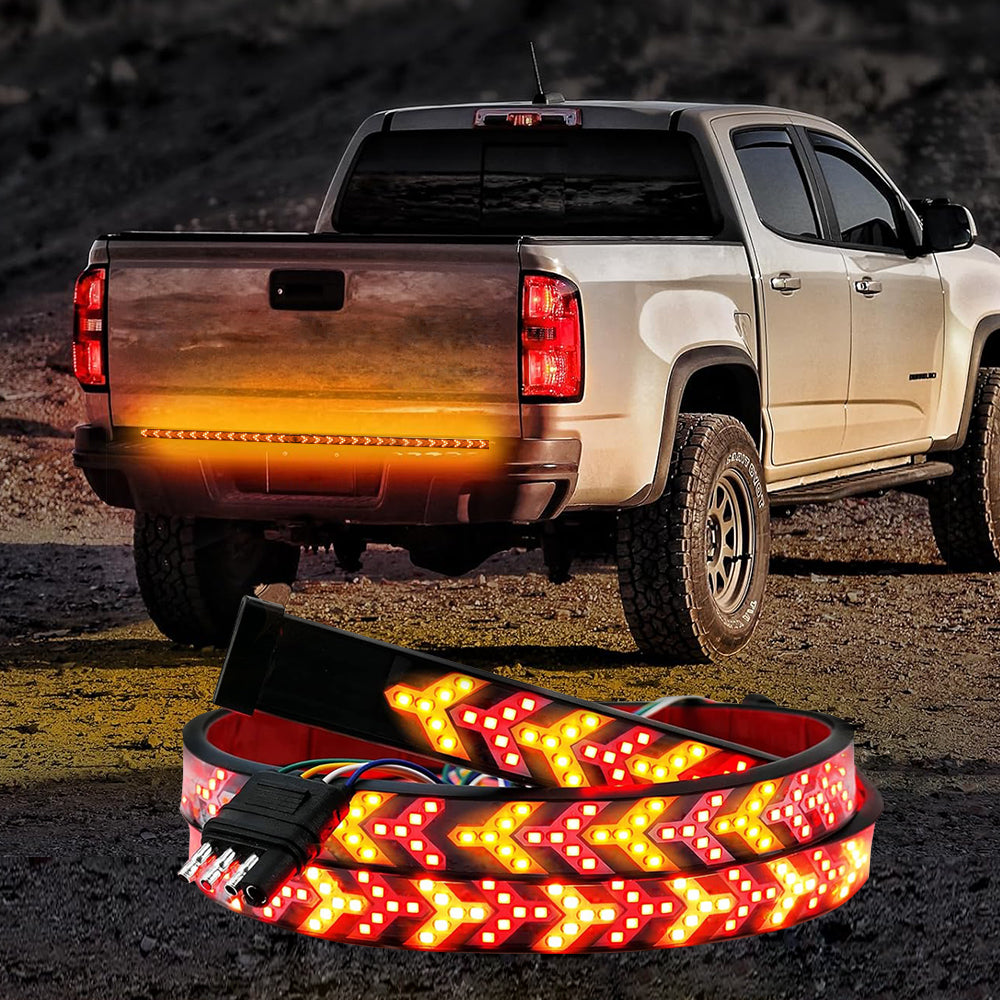 Pickup truck tailgate fishbone taillight strip