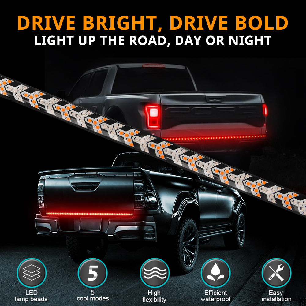 Pickup truck tailgate fishbone taillight strip