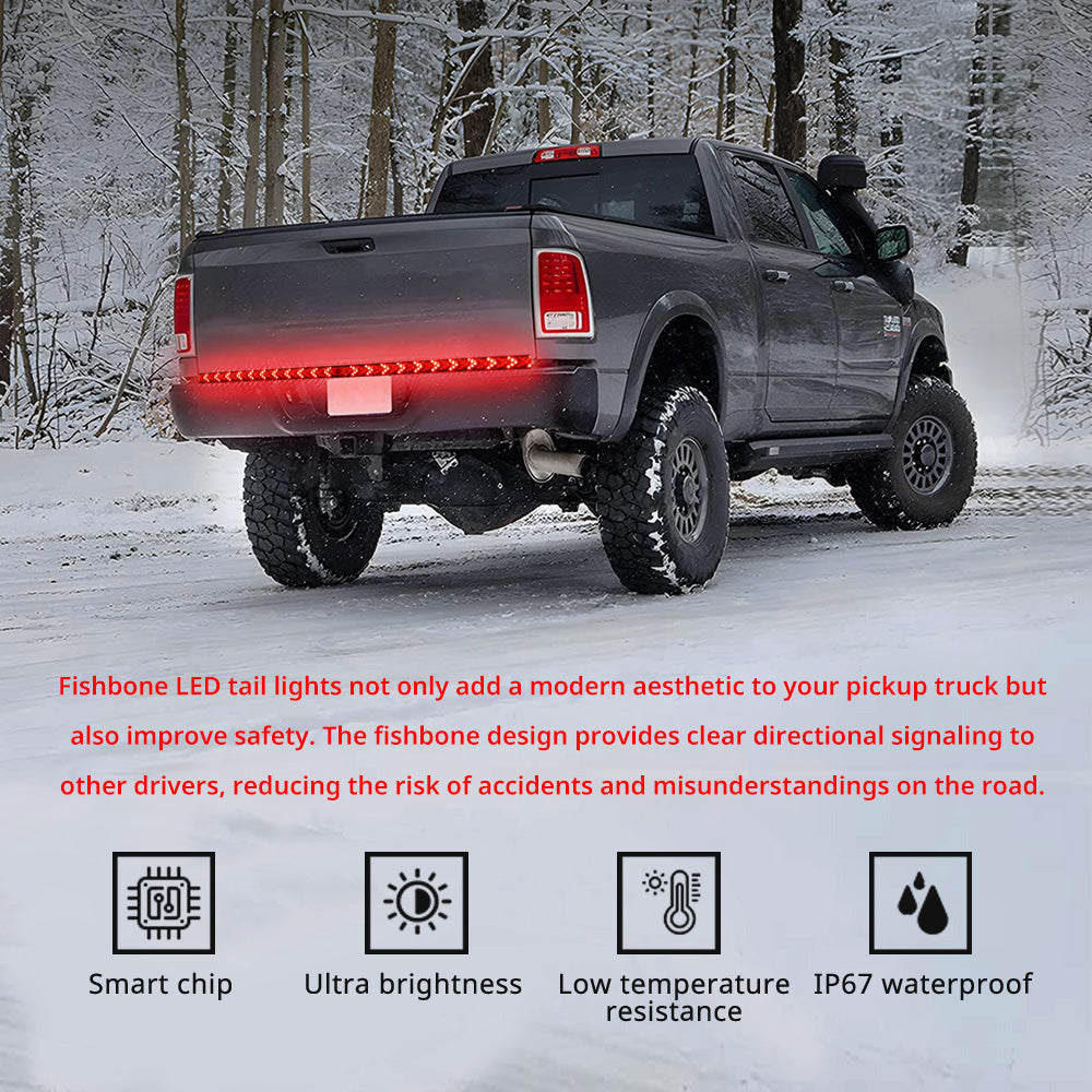 Pickup truck tailgate fishbone taillight strip